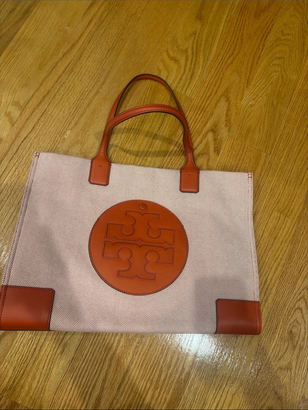 NWOT Tory Burch Tote Bag with Leather Trim - orange and Tan